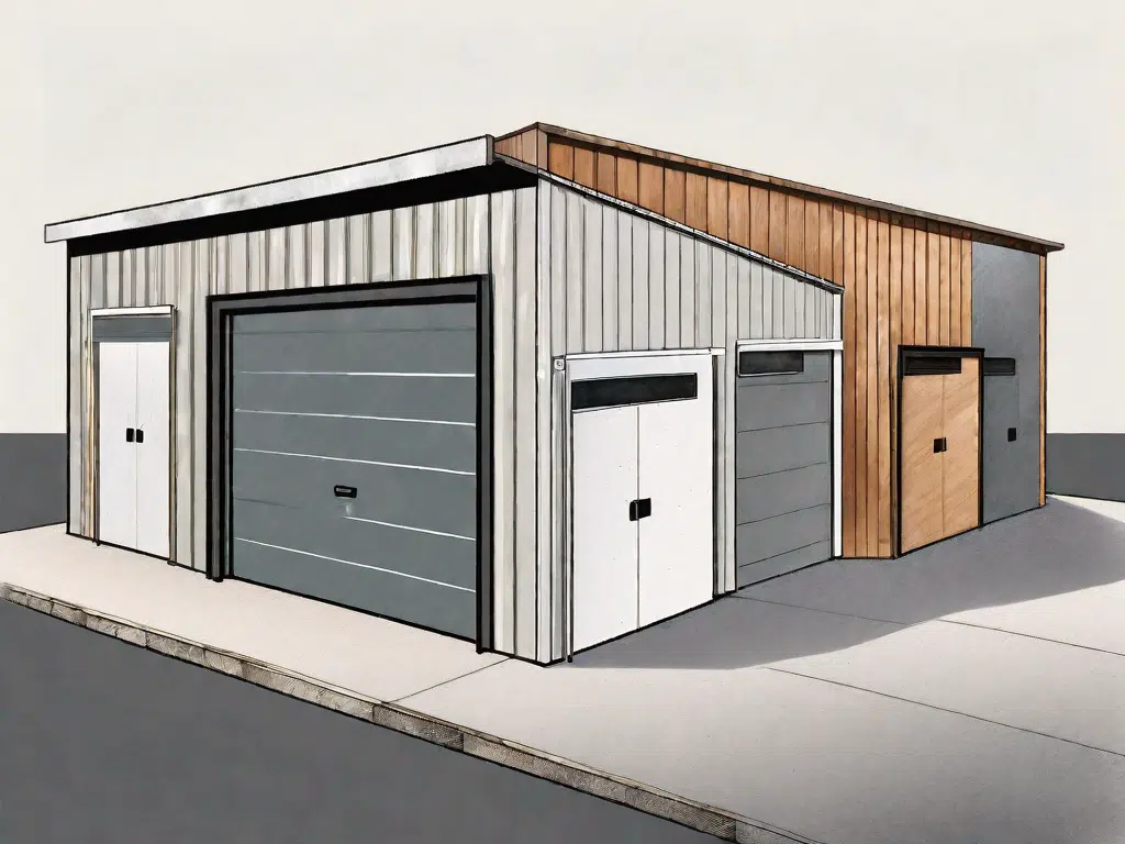 Various types of pre-fabricated garages made from different materials