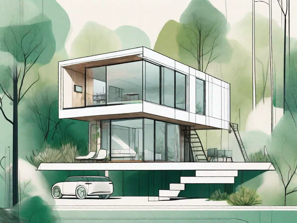 A futuristic modular home being assembled